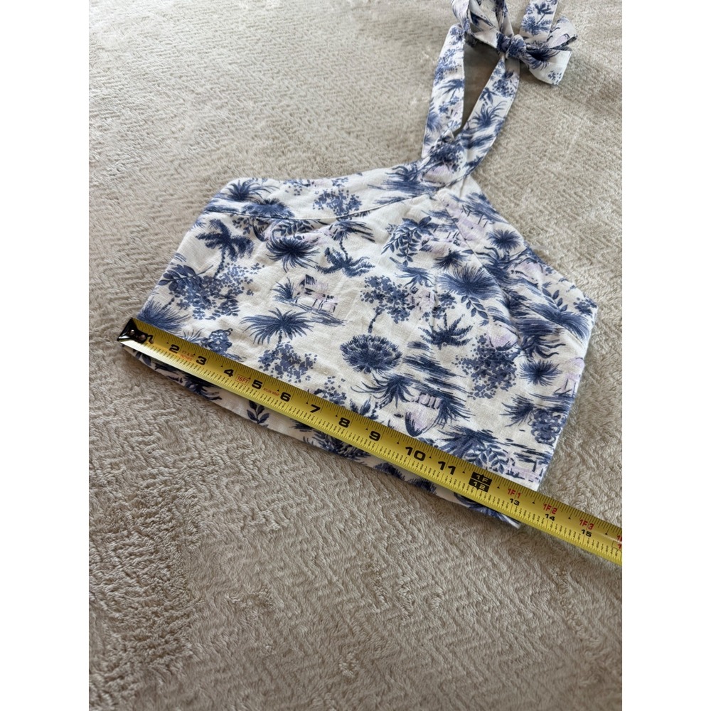 Abercrombie & Fitch Linen Blend Halter Crop Top Blue White Toile Tropical S‎ - Picture 9 of 11